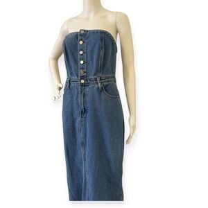 Button Front Denim Tube Dress